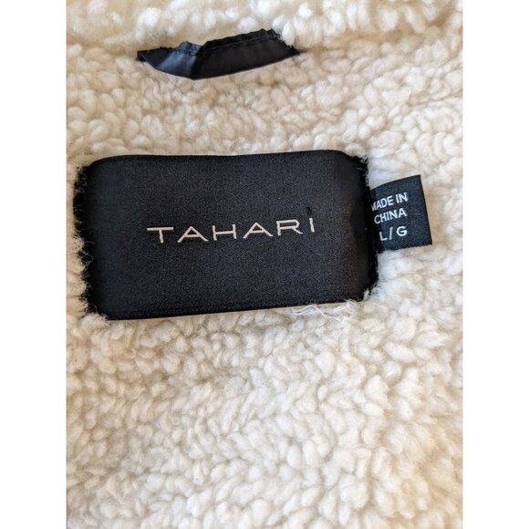 Tahari Black Selena Faux Shearling Trim Jacket Coat Size L Outdoor Winter Fall - Picture 13 of 14